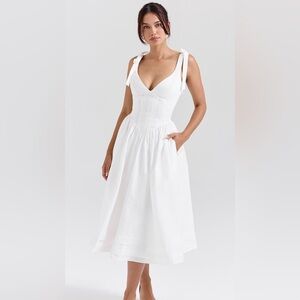 NWT House of CB White Midi Dress with Tie Straps - “Hattie” Style